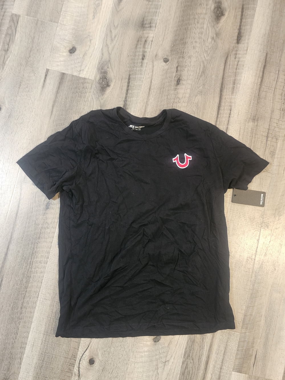 True Religion Black Short Sleeve Tee with Red Accent Logo